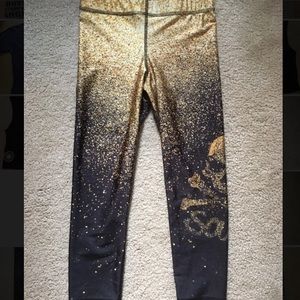 SoulCycle Zara Terez Gold Glitter Skull Leggings